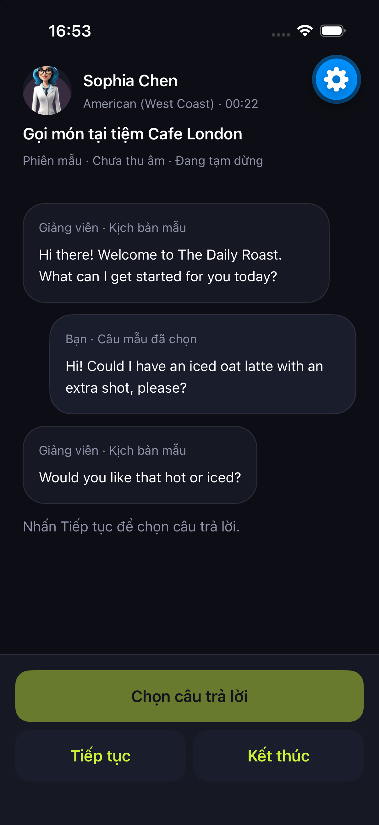 Màn hình hội thoại Learning Language AI